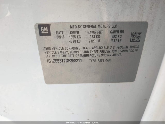 1G1ZE5ST7GF358211 Chevrolet MALIBU 1LT