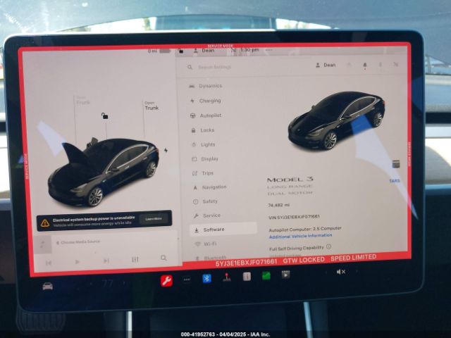 5YJ3E1EBXJF071661 Tesla Model 3 Long Range/performance