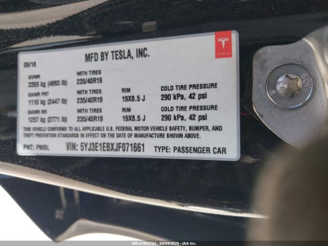 5YJ3E1EBXJF071661 Tesla Model 3 Long Range/performance