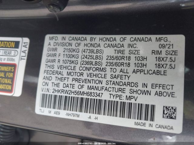 2HKRW2H56MH683347 Honda Cr-v Awd Ex