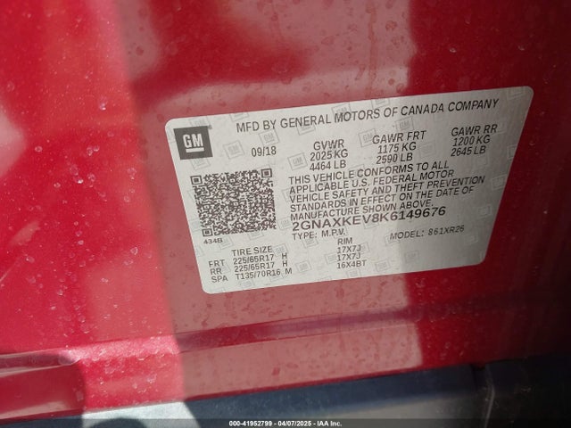 2GNAXKEV8K6149676 Chevrolet EQUINOX LT