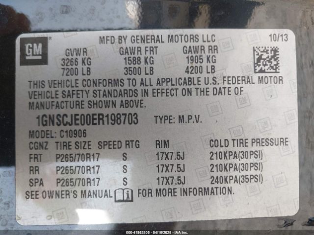 1GNSCJE00ER198703 Chevrolet Suburban 1500 Lt