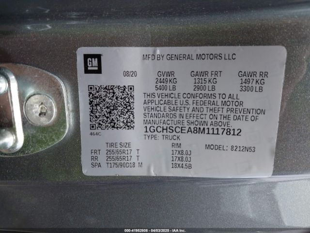 1GCHSCEA8M1117812 Chevrolet Colorado 2wd  Long Box Lt