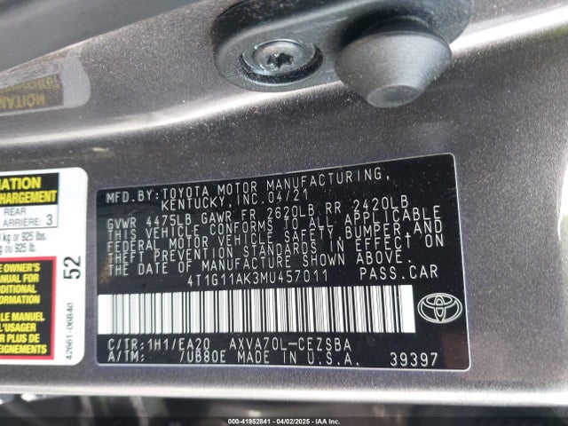 4T1G11AK3MU457011 Toyota CAMRY SE
