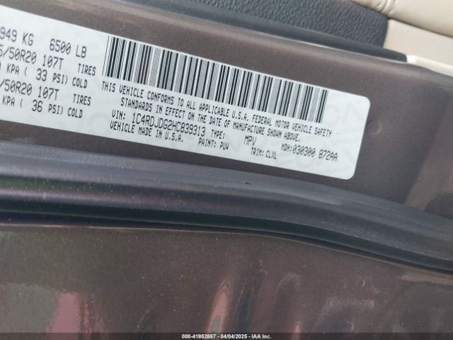 1C4RDJDG2HC839313 Dodge Durango Gt Awd