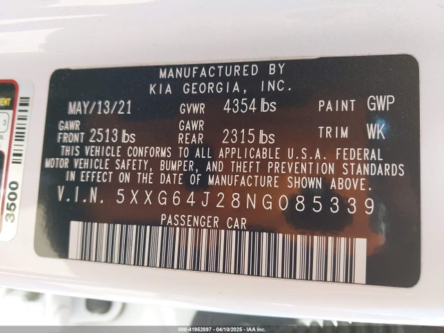 5XXG64J28NG085339 KIA K5 Gt-line