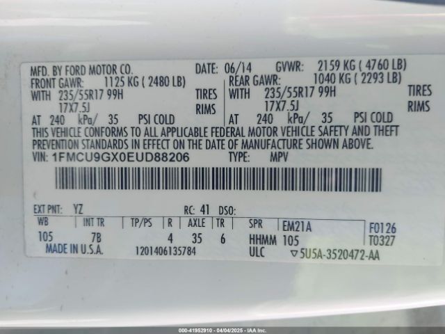 1FMCU9GX0EUD88206 Ford ESCAPE SE