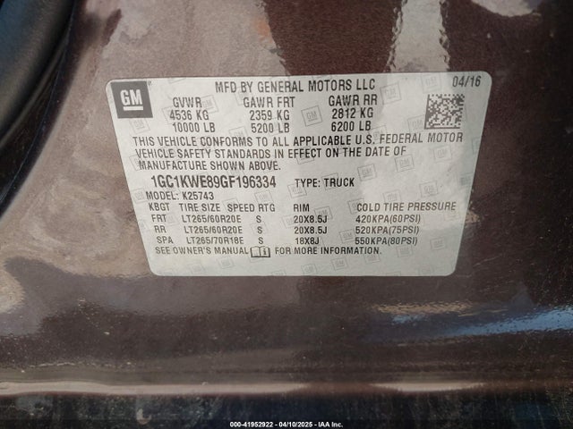 1GC1KWE89GF196334 Chevrolet Silverado 2500hd Ltz