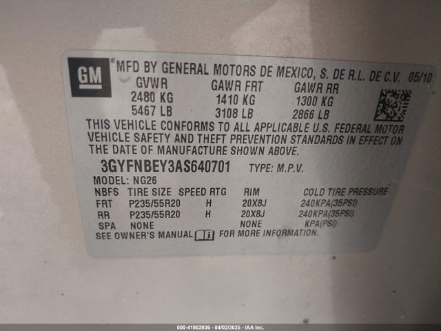 2010 CADILLAC SRX 3GYFNBEY3AS640701 Photo 8