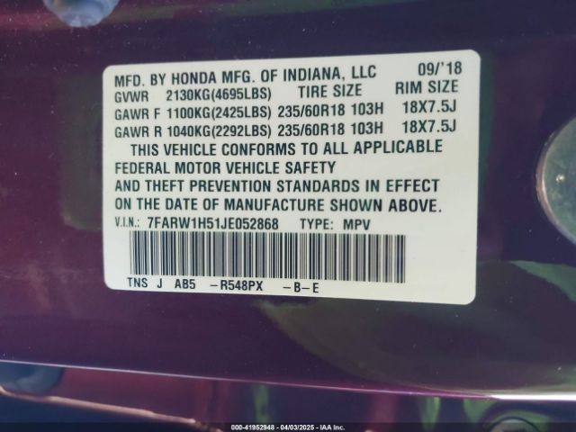 7FARW1H51JE052868 Honda CR-V EX