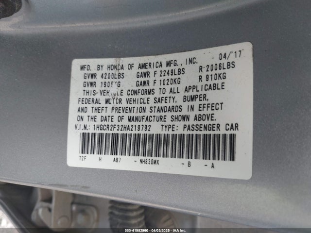 1HGCR2F32HA219792 Honda ACCORD LX