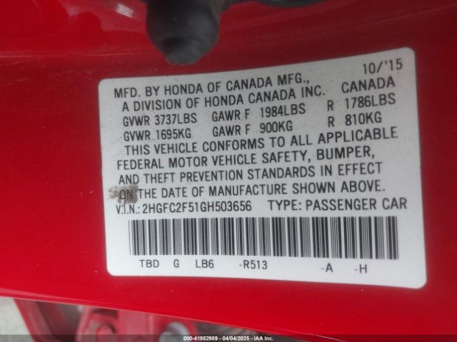 2HGFC2F51GH503656 Honda Civic Lx