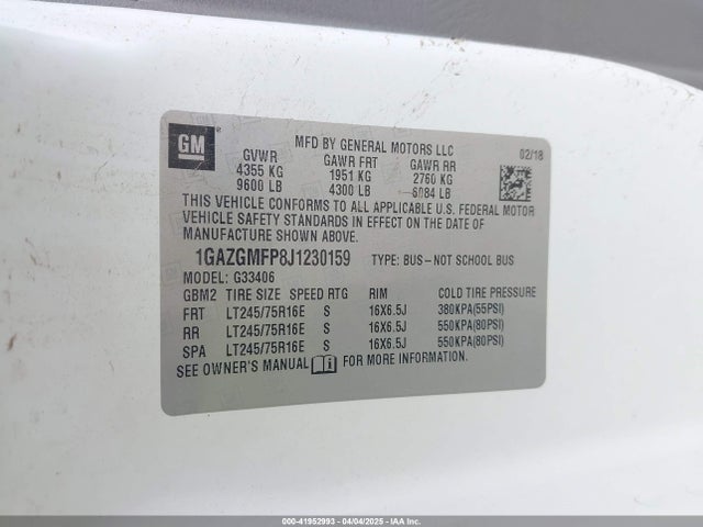 1GAZGMFP8J1230159 Chevrolet Express 3500 Lt