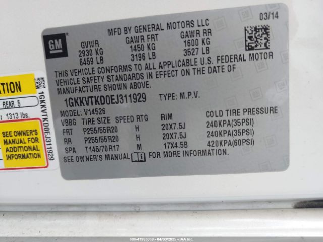 1GKKVTKD0EJ311929 GMC Acadia Denali