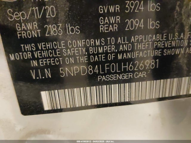 5NPD84LF0LH626981 Hyundai ELANTRA SEL