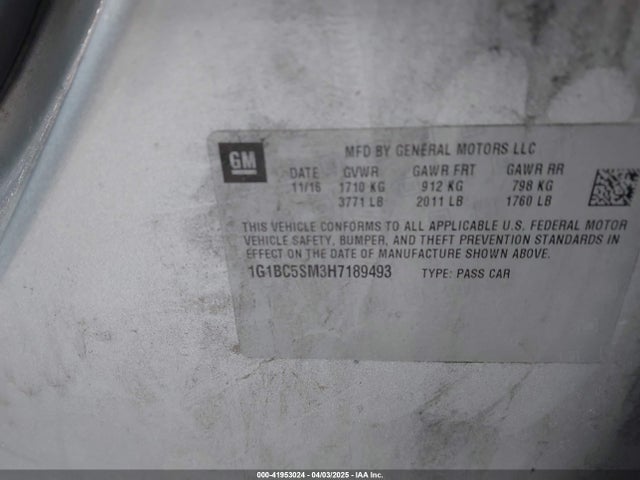 1G1BC5SM3H7189493 Chevrolet Cruze Ls Auto