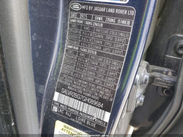 SALVR2BG7GH089684 Land Rover Range Rover Evoque Hse