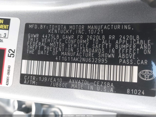 Toyota CAMRY SE 2022 4T1G11AK2NU632995 Image 9