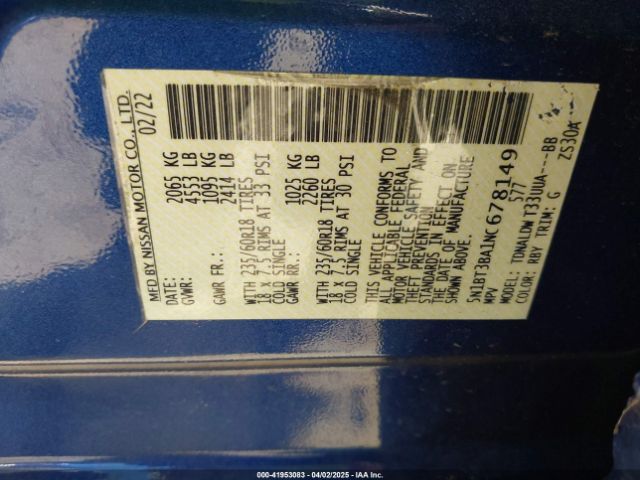 5N1BT3BA1NC678149 Nissan Rogue Sv Fwd