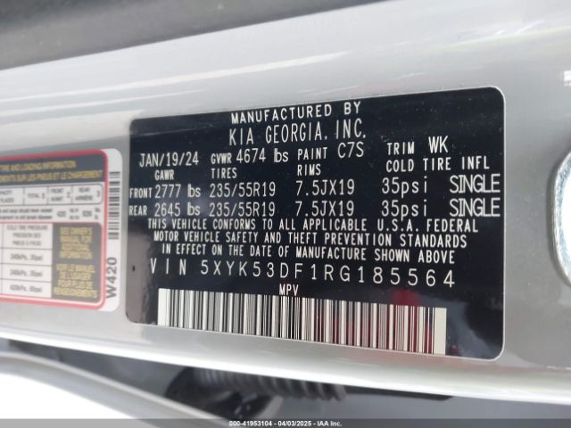 5XYK53DF1RG185564 KIA gdi theta iii