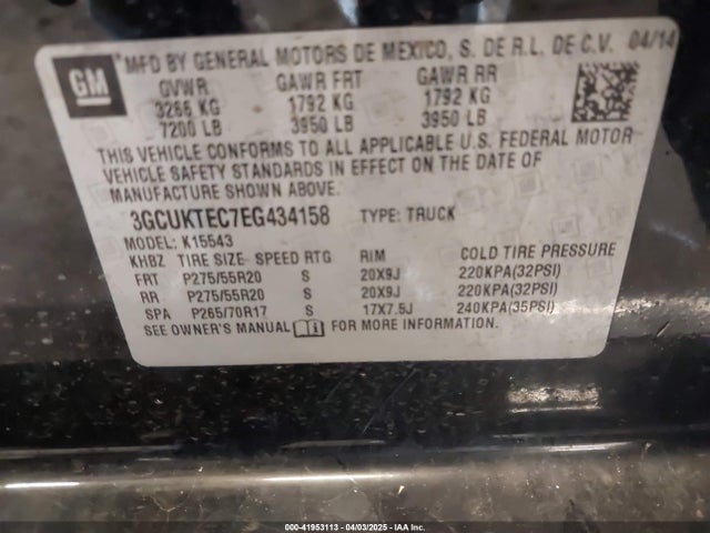 3GCUKTEC7EG434158 Chevrolet l83 - vvt, afm (active fuel management), aluminum