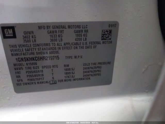 1GNSKHKC6HR219715 Chevrolet Suburban Lt