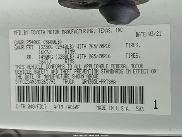 5TFCZ5AN3MX265793 Toyota Tacoma Trd Off-road