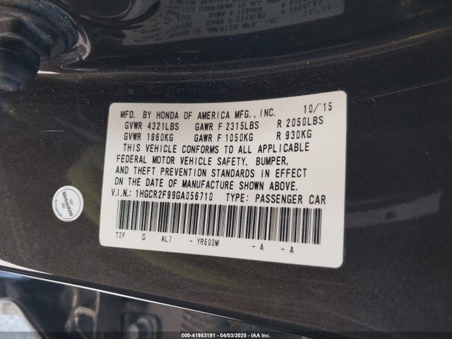 1HGCR2F99GA056710 Honda Accord Ex-l
