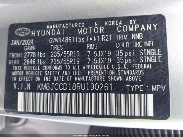 KM8JCCD18RU190261 Hyundai Tucson Hybrid Sel Convenience