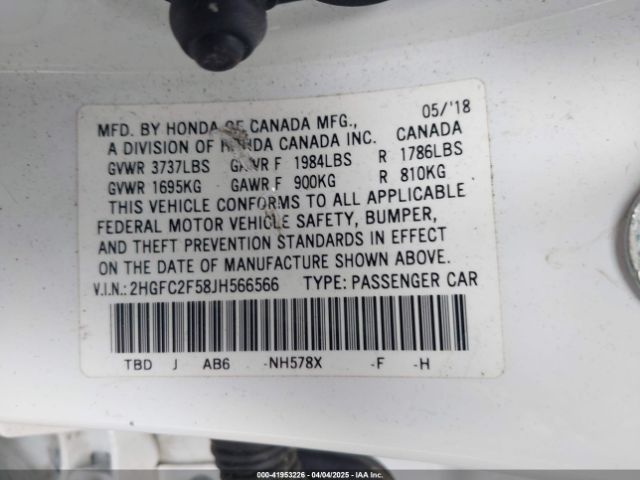 2HGFC2F58JH566566 Honda Civic Lx