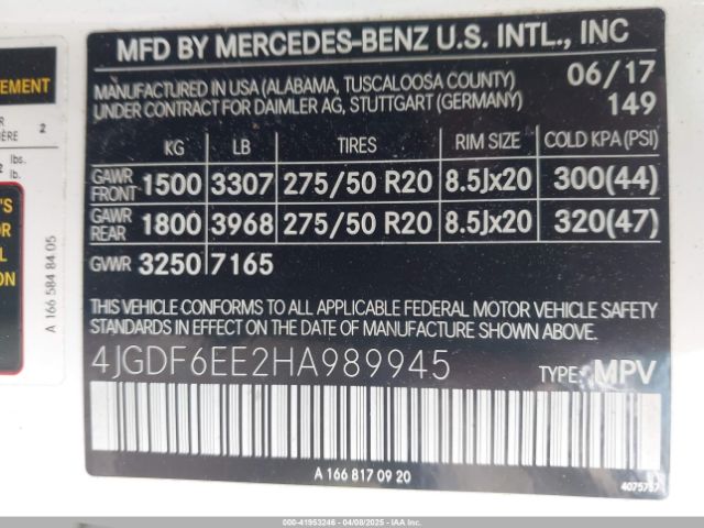 4JGDF6EE2HA989945 Mercedes-Benz Gls 450 4matic