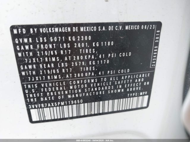 3VVFB7AX5PM119650 Volkswagen Tiguan 2.0t S