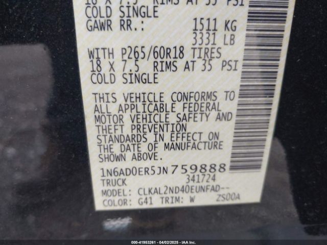 1N6AD0ER5JN759888 Nissan Frontier Sv