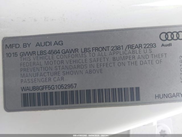 WAUB8GFF5G1052957 Audi A3 2.0t Premium
