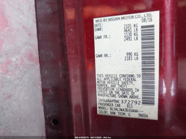 1N4AA6AP9HC372792 Nissan Maxima 3.5 Sv