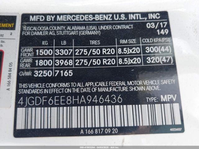 4JGDF6EE8HA946436 Mercedes-Benz Gls 450 4matic