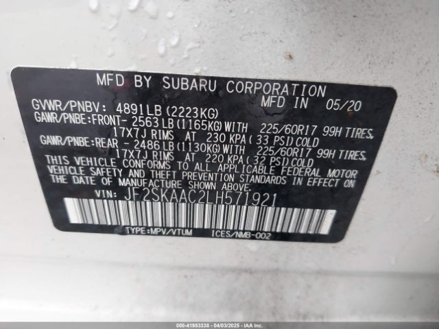 JF2SKAAC2LH571921 Subaru Forester