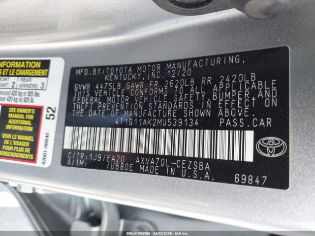4T1G11AK2MU539134 Toyota CAMRY SE