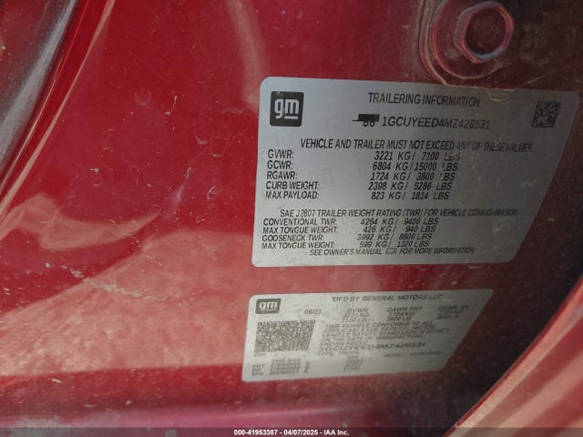 1GCUYEED4MZ428531 Chevrolet Silverado 1500 4wd  Short Bed Rst