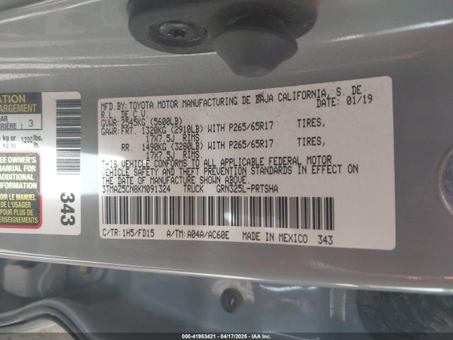 3TMAZ5CN8KM091324 Toyota Tacoma Trd Sport