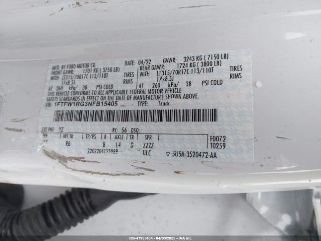 1FTFW1RG3NFB15405 Ford F-150 Raptor