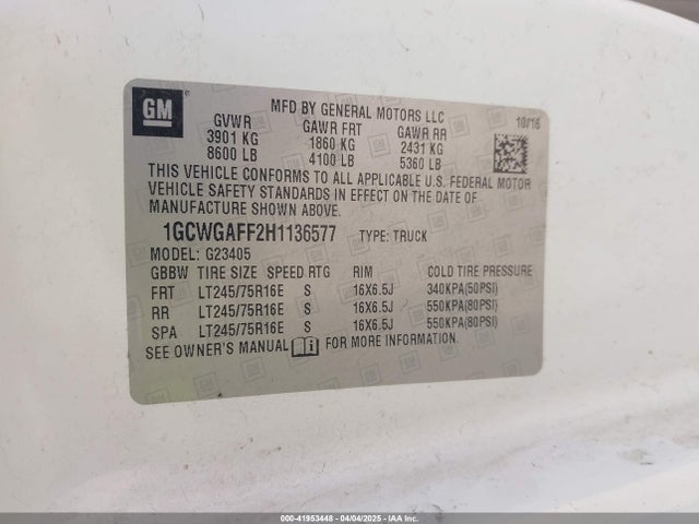 1GCWGAFF2H1136577 Chevrolet Express 2500 Work Van