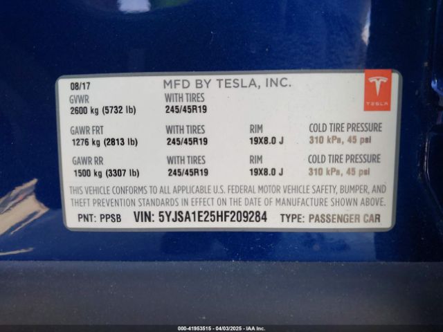 5YJSA1E25HF209284 Tesla MODEL S