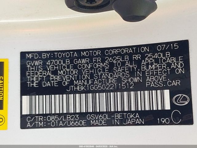 JTHBK1GG5G2211512 Lexus ES 350