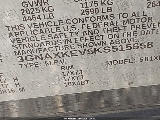 3GNAXKEV5KS515658 Chevrolet EQUINOX LT