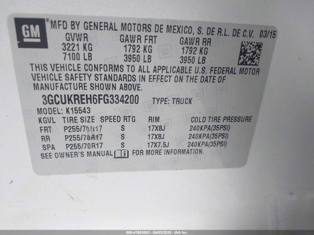 3GCUKREH6FG334200 Chevrolet Silverado 1500 1lt