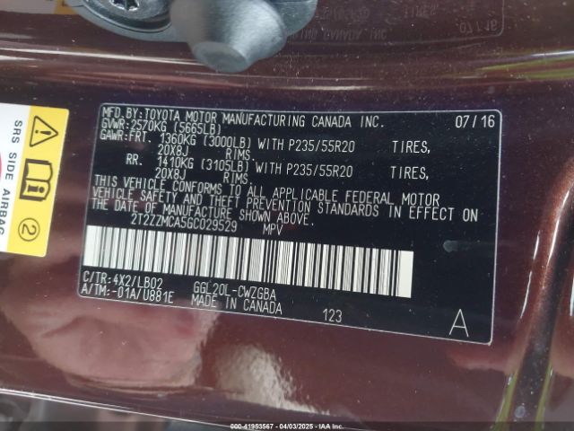 2T2ZZMCA5GC029529 Lexus RX 350