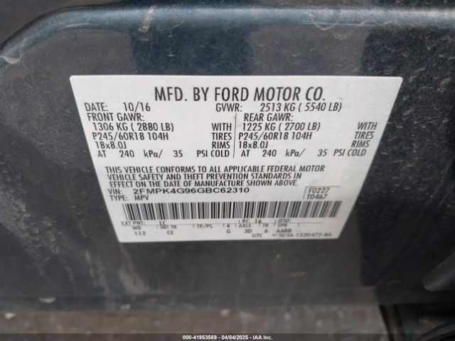 2FMPK4G96GBC62310 Ford EDGE SE