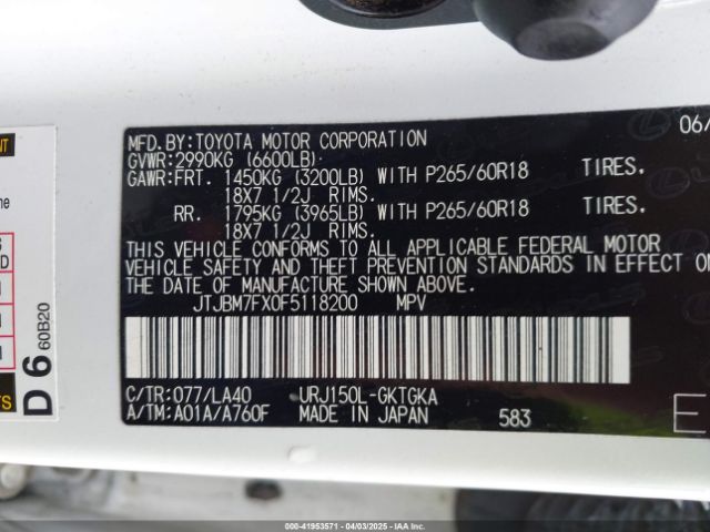 JTJBM7FX0F5118200 Lexus GX 460