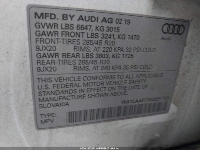WA1LAAF71KD031123 Audi Q7 55 Premium/55 Se Premium